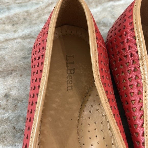 L. L. Bean Leather Peep Toe Flats Size 8.5M red and tan - Picture 3 of 10